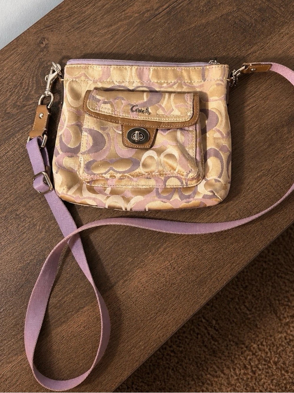 Coach Quilted Monogram Crossbody in Lavender and Gold
